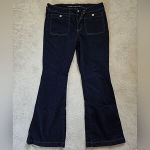 American Eagle Women's Next Level Stretxh Dark Blue Flare Jeans - Size 18